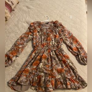 Current Air Floral Long Sleeve Dress in Orange and Gray